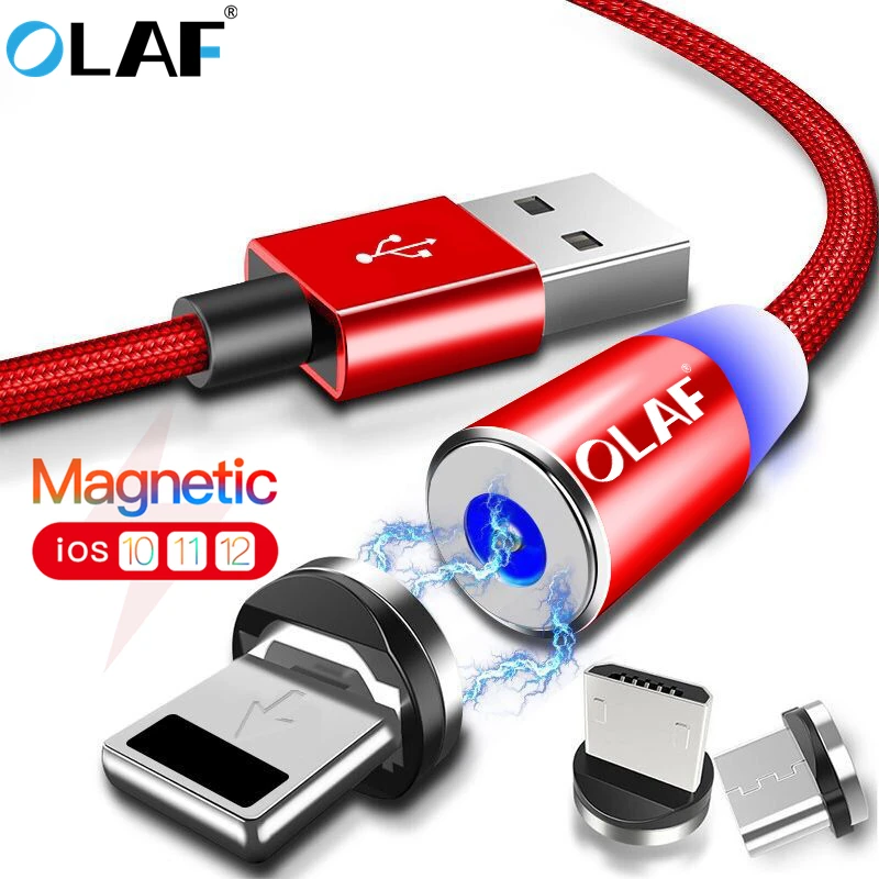 Магнитный кабель OLAF нейлоновый Micro USB Type C со светодиодной подсветкой для iPhone X XS Max