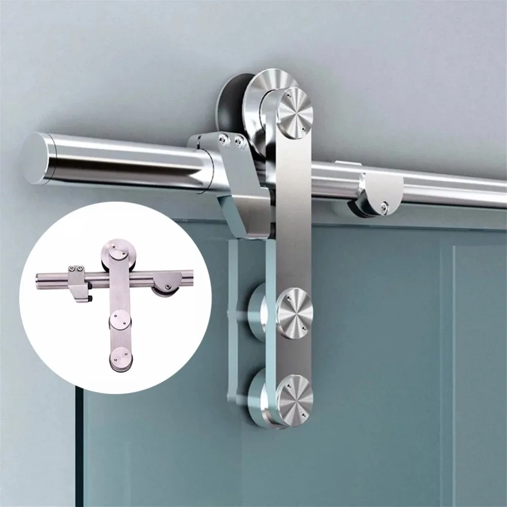 Lowered Stainless Steel Frameless Glass Sliding Barn Door Hardware