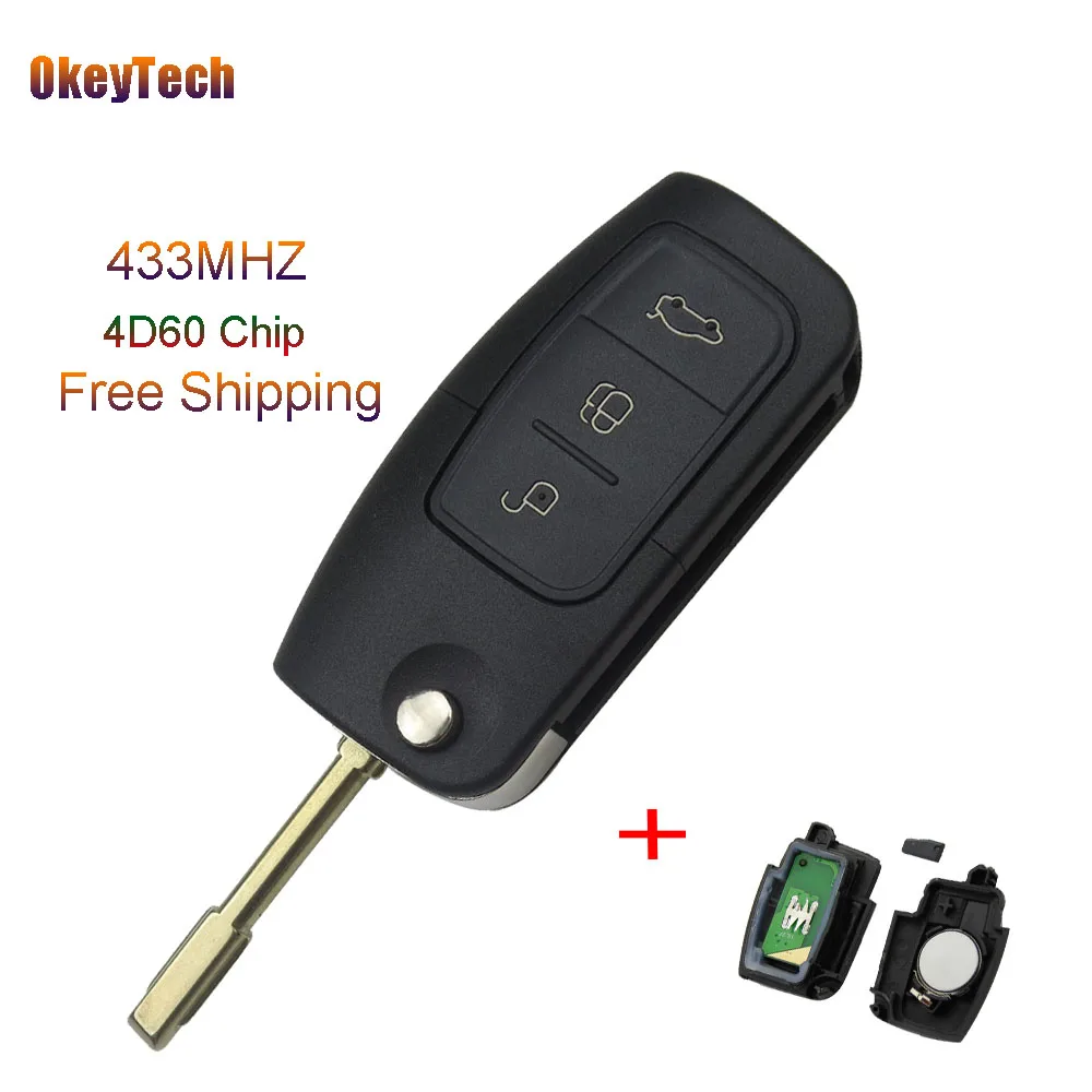 OkeyTech 315/433 МГц 4D60 чипа 3 кнопка Удаленное Управление ключ для Ford Mondeo Фокус Fiesta Galax C S