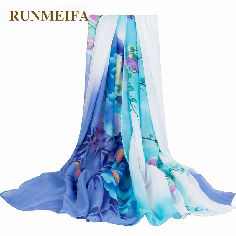 RUNMEIFA цветочный пляжный шарф Летний шифоновый шелковый с бабочкой большой размер