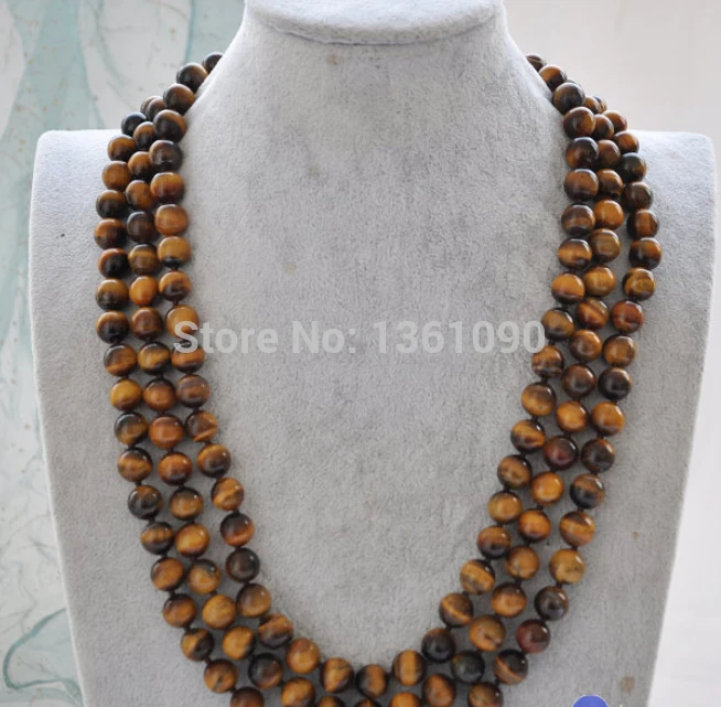 

00283 3row 22-23-24" 10mm yellow tiger's-eye bead necklace