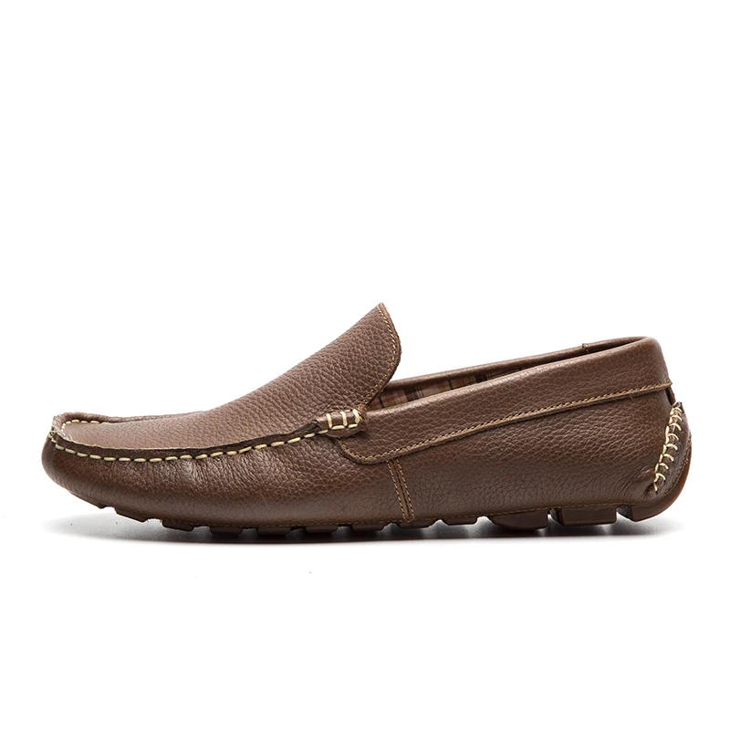 LINGGE/Брендовая обувь для отдыха; водонепроницаемые мокасины из натуральной кожи; резиновая нескользящая удобная мужская обувь; мужская обувь ручной работы; большие размеры - Цвет: Brown