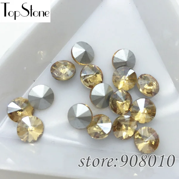 TopStone со стразами "риволи" Изысканный камень остроконечные Размеры на возраст 6, 8, 10, 12 лет 14 16,18 мм разноцветный - Цвет: Gold Champagne
