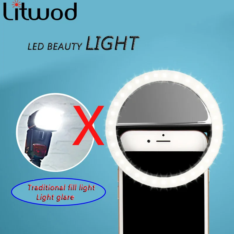 Litwod Z25 встроенный аккумулятор с регулировкой селфи кольцевой вспышка светильник камера Улучшенная фотография светящаяся лампа для iPhone7s samsung S5