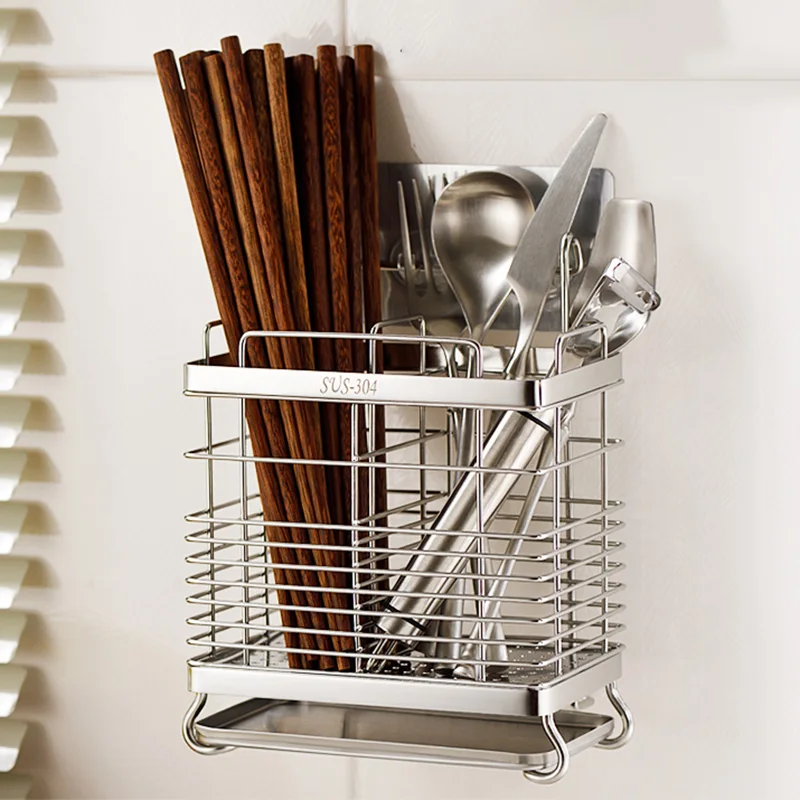 Multi-function Stainless steel hanging chopstick knife rack fork cage spoon holder reinforced kitchen supplies cutlery organizer