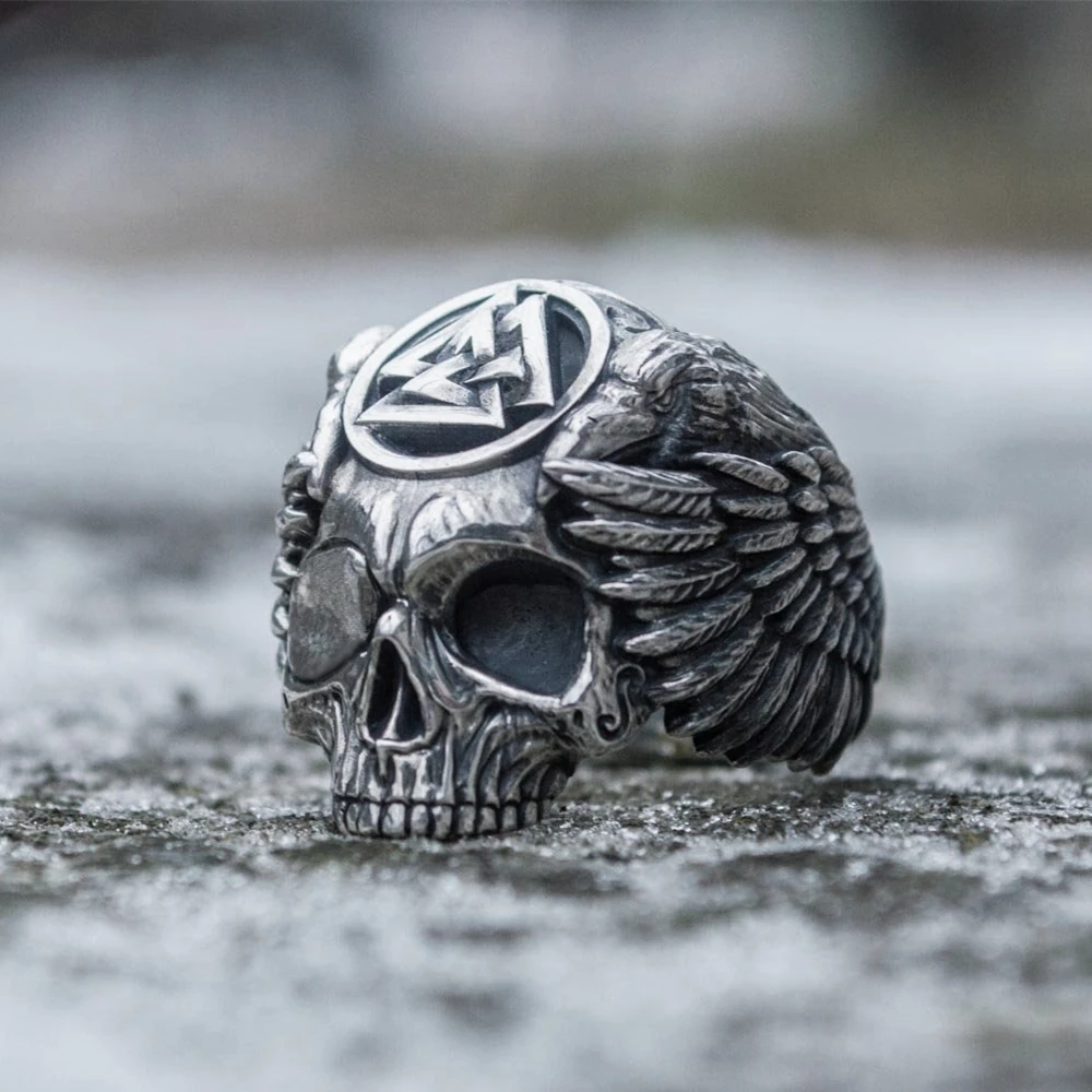 Кольцо из нержавеющей стали Odin с воронами мужское кольцо викинга Valknut Sukll