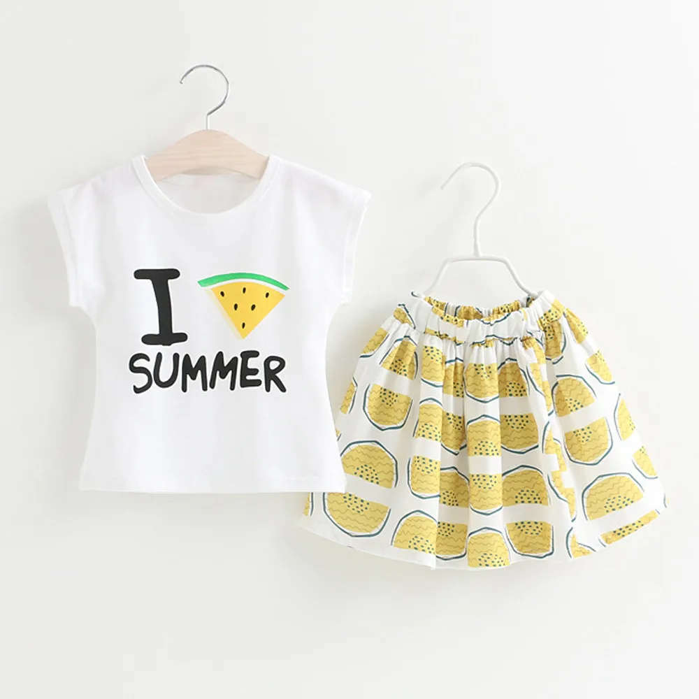 Summer Baby Boys Girls Clothes Sets Infant Girls Casual Suit Toddler Girls Clothing Set Print T-Shirt Tops+Short Skirt Dresses