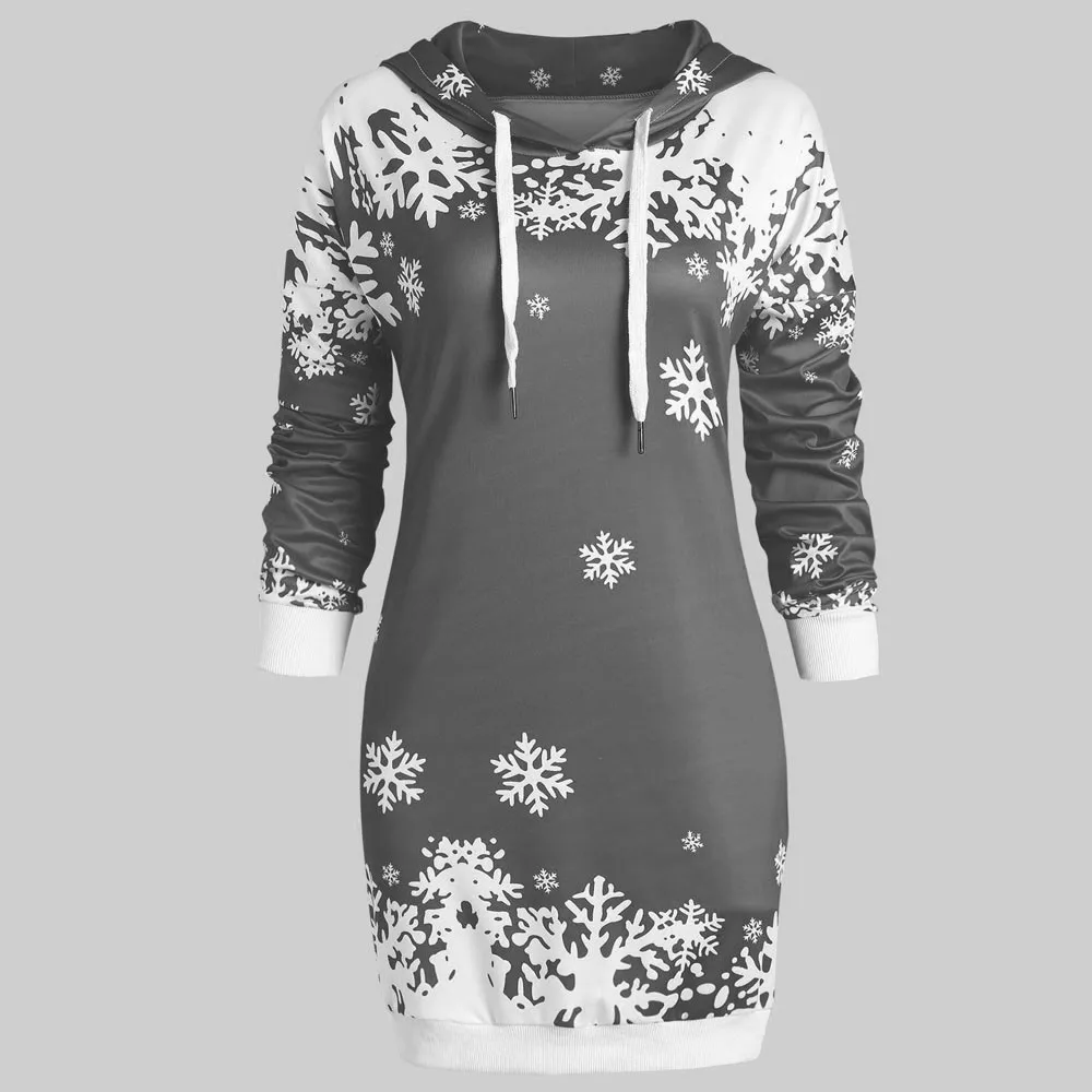  vetement femme 2018 fashion Christmas clothes Women Snowflake Printing long sleeves red hoodie Swea