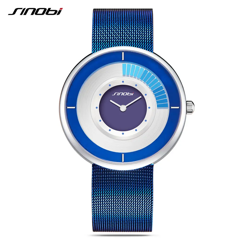 

SINOBI Ultra-thin Dial Mens Watches Top Brand Mesh Strap Wristwatch Rotate Creative Quartz Watch Male Fashion Relogio Masculino