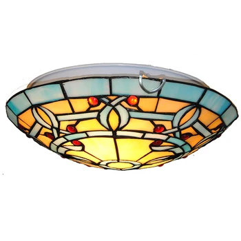 

12" Vintage Tiffany Stained Glass Flush Mount Light Mediterranean Blue Streamers Kitchen Dining Room Ceiling Lamp Fixtures CL287
