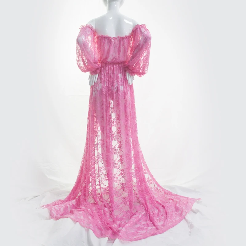 Le Couple Stretchy Lace Maternity Dresses Ruffles High Split Front Maternity Photography Gown Slash Neck Maxi Pregnancy Dress Le Couple Stretchy Lace Maternity Dresses Ruffles High Split Front Maternity Photography Gown Slash Neck Maxi Pregnancy Dress