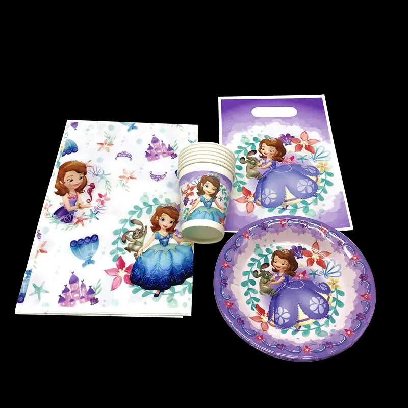 

37pcs Sofia The First Theme Child Birthday Party Decoration Paper Tablecloth Cup Plate Princess Theme Party Baby Shower Supply