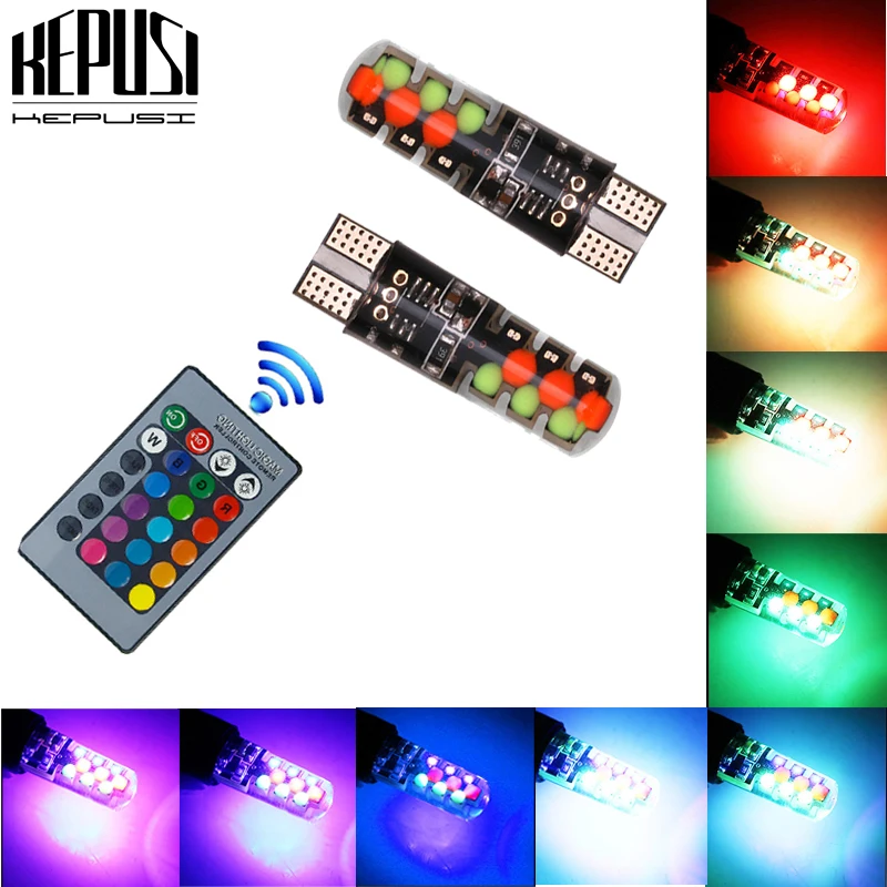 

RGB LED Bulbs T10 W5W COB LED Car Light With Remote Control 194 168 Strobe LED Lamp Read Lights MultiColor led interior light
