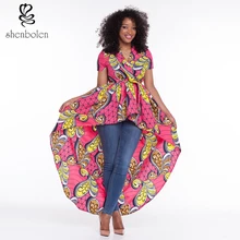 2016 African dresses for women dashiki ankara wax print batik pure cotton fashion sexy Irregular short sleeve top free shipping