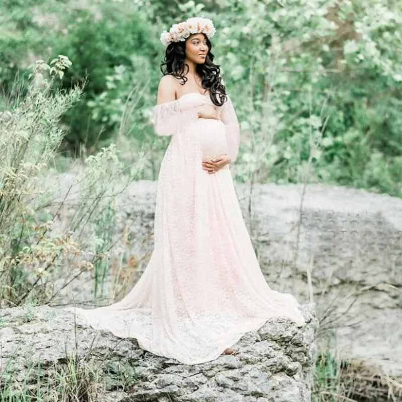 CHCDMP Новое Элегантное кружевное платье для беременных реквизит для фотосессии Длинные платья Одежда для беременных необычная Одежда для беременных фотосессии - Цвет: White long sleeve