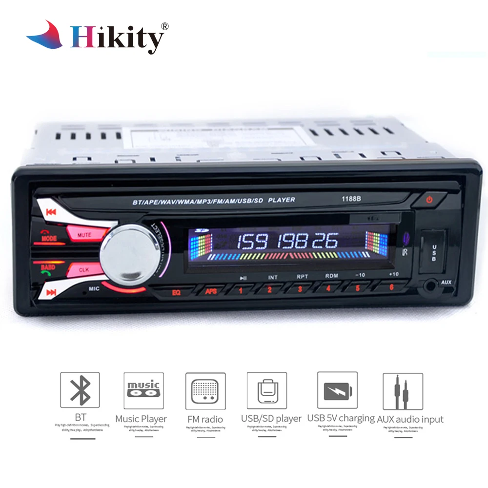 

Hikity Car Radio 12V Bluetooth Audio MP3 Player Removable Dechatable front panel USB/SD/In-Dash 1 DIN Car Audio Stereo 1188B
