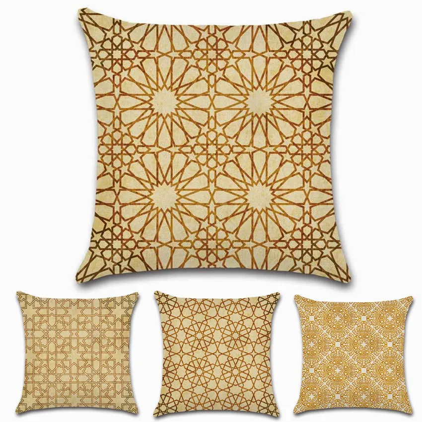 

Geometric printed Gold color Plaid Cushion Cover Decoration Home house room sofa chair car seat Throw pillow case friend gift