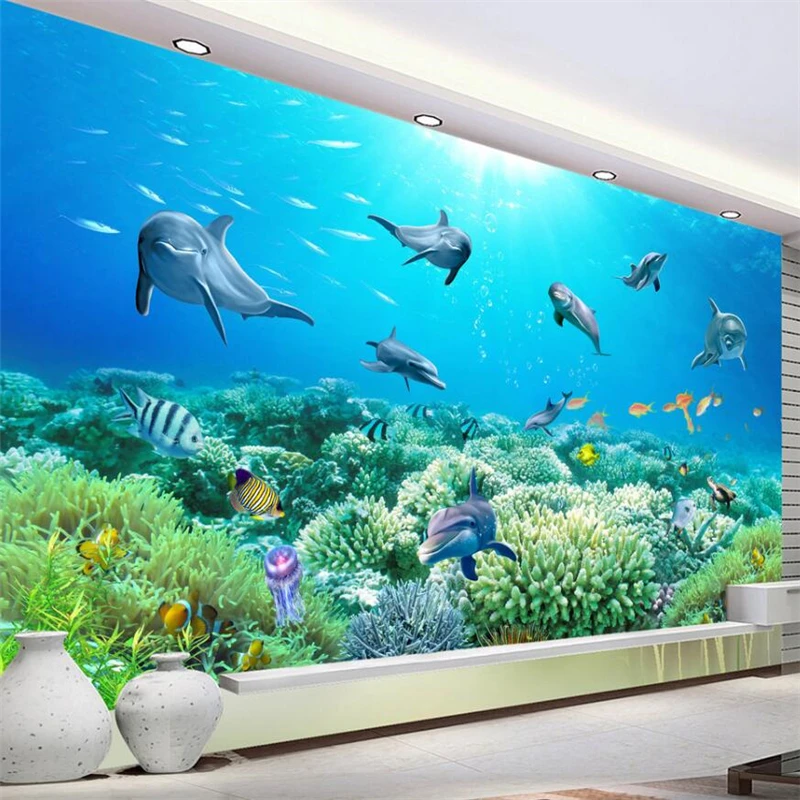 

wellyu Underwater world background wall backdrop TV sofa custom large mural green wallpaper papel de parede para quarto