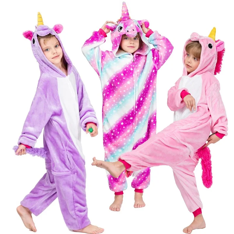 

Cosplay Cartoon winter Kigurumis Pajamas Children Onesies Pajama Suit Stitch unicornio Kids Animal Hooded for girl boy Sleepwear