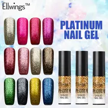 Ellwings 1pcs Glitter Platinum Nail Gel Varnish Long Lasting UV Nail Gel Polish Soak Off Nail Lacquer 12 Colors