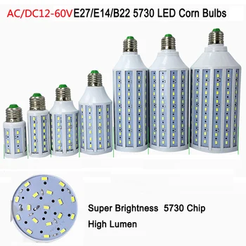 

1pcs 12-60v 7w 10w 15w 18w 25w 30W E27 B22 12v 24v 48v led corn bulbs smd 5730 LED corn light warm/cool white free shipping