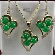 Замечательное слово драгоценный камень с зелёными камнями кулон в форме сердца из Цепочки и ожерелья серьги комплект A2 прекрасные женские серебро, Серебряное украшение mujer moda