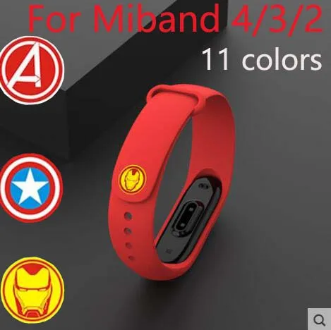 Горячая Марвел из Мстителей фильм герой для Xiaomi mi Band 4 3 2 Браслет ремешок mi band 3 2 наручный ремешок для mi band 2 3 4 силиконовый