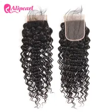 AliPearl волос бразильский глубокая волна кружева застежка 4X4 дюйма часть закрытие с ребенком волос человеческих волос цвет 1b