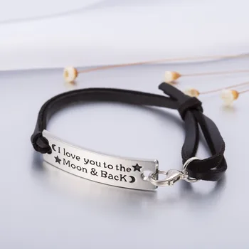 

my shape Rectangle Stamped I Love You To The Moon And Back Leather Bracelet Inspirational Jewelry Valentine Gift for Girlfriend