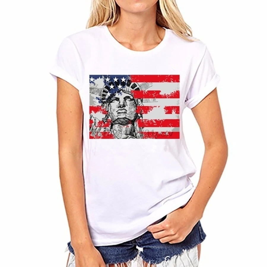 Statue of Liberty United States Flag Fashion Women Clothes Funny T