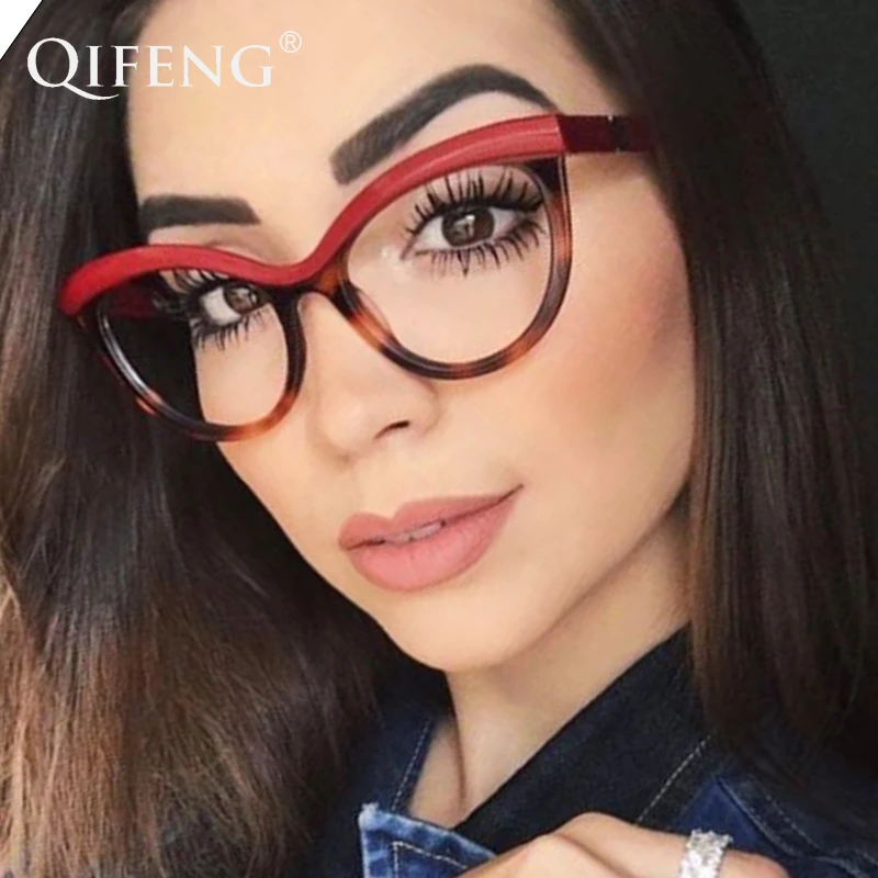 QIFENG, оправа для очков, женские очки по рецепту, компьютерная оптическая оправа для очков в стиле кошачьи глаза, женские прозрачные линзы QF111