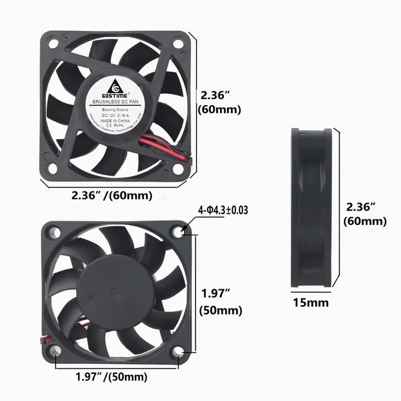 Gdstime-ventilador de Refrigeração sem Escova Alta Velocidade dc 12v 60 mm x 15 mm 6cm 016a Fios Capa de Computador pc Cooler 60x60x10 mm 6015 Peças - Imagem 6