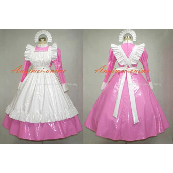 

Sexy sissy maid PVC dress pink lockable Uniform cosplay costume Tailor-made[G257]