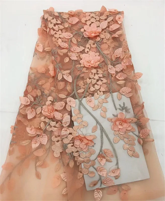

Latest African French Lace Fabric 3D Flower High Quality Guipure Lace Fabric pink Embroidered Tulle Lace Fabric For Wedding Lace
