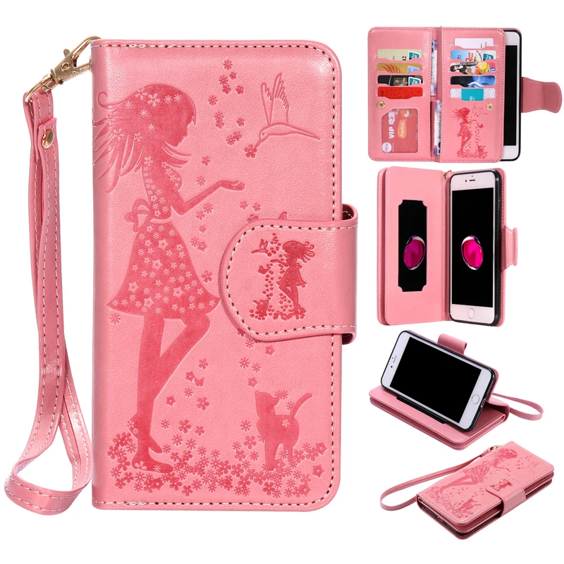 

PU Leather Flip Wallet 9 Card Slots Girl Soft Phone Silicone Case Cover Shell Coque for Apple iPhone 5 5S SE 6 6G 6S 7 8 Plus X