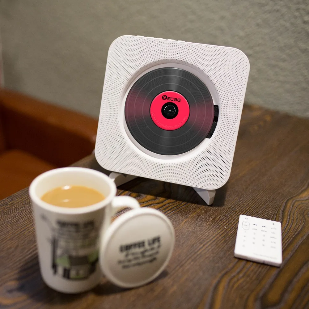 KECAG CD Player Wall Mountable Bluetooth Portable Home Audio Boombox with Remote Control FM Radio Built-in HiFi Speakers USB MP3