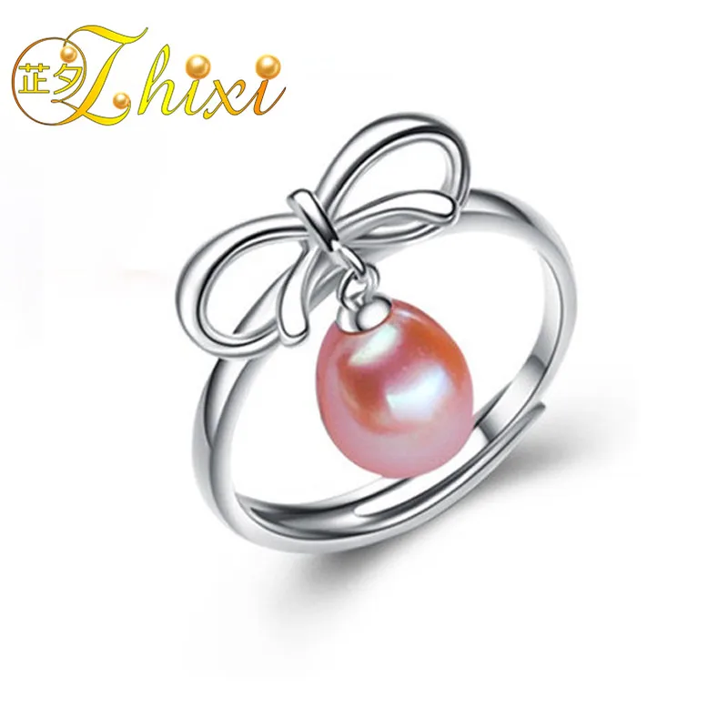 

Zhixi Natural Pearl Rings For Women 925 Sterling Silver Rings Adjustable Fashion Jewelry Women Trendy Wedding Bands R05