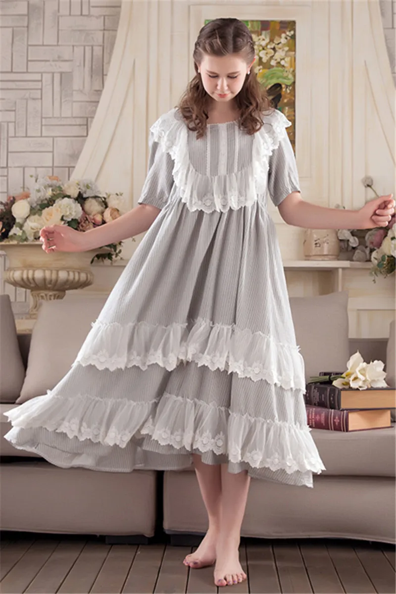 Новое поступление, весеннее женское кружевное хлопковое платье принцессы, винтажная длинная ночная рубашка для девушек размера плюс, ночная рубашка для отдыха, Vestidos TB09081