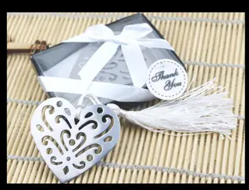 

lastest fashion new silver metal bookmarks bookmark carved silver heart shape fringe silk tassel box for Wedding Party Gift