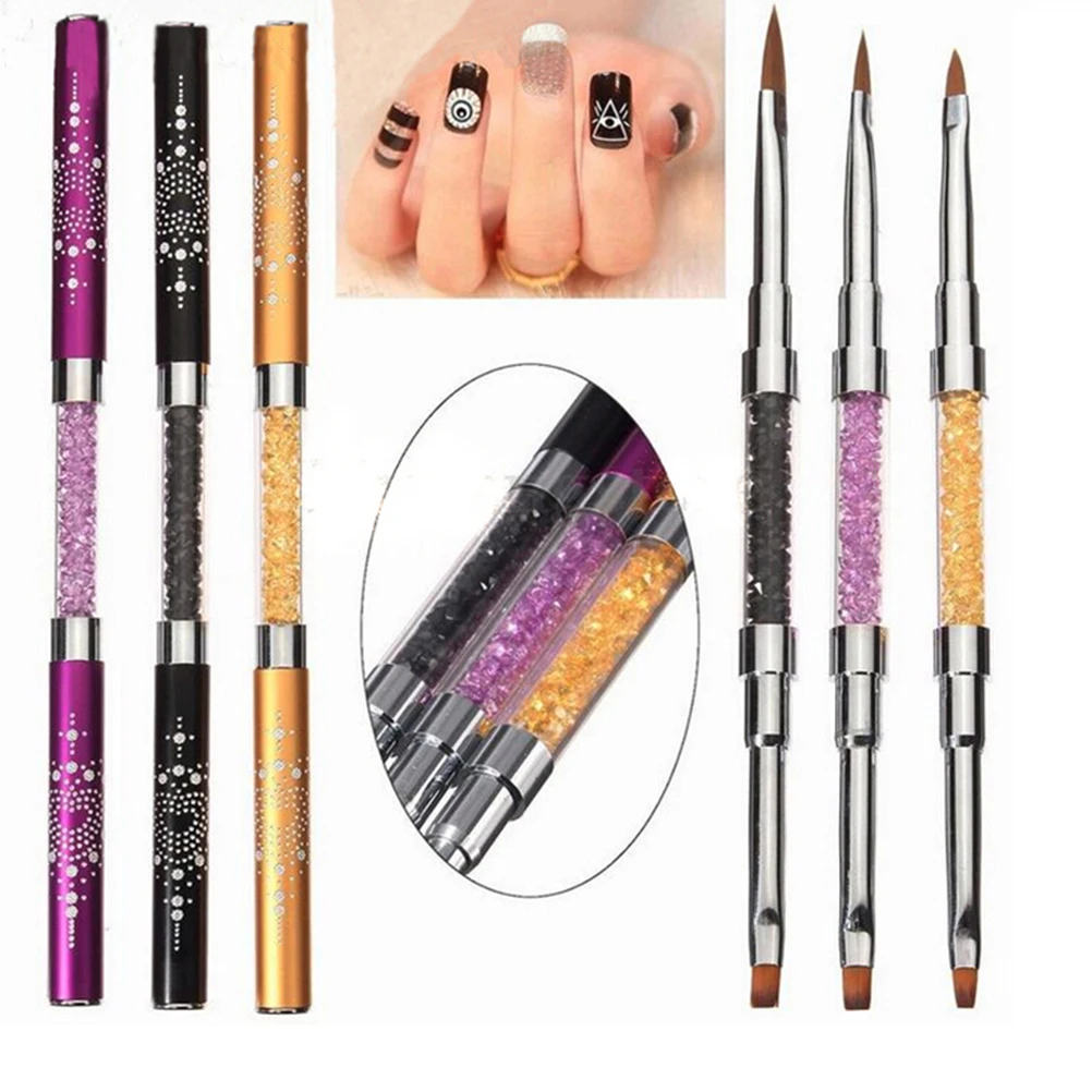 2in1 Acrylic UV Gel Crystal Rhinestone Polish Flat Painting Drawing Builder Brush Pen Nail Art Manicure Tools DIY Salon 3 Styles