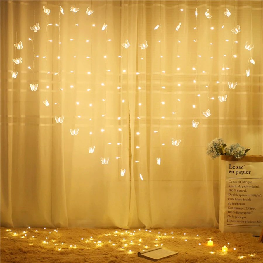 Thrisdar 2,5x1,5 м 124 светодиодный бабочка Шторы светодиодный гирлянд «любящее сердце» Форма вечерние свадебные окна сосулька Фея гирлянда