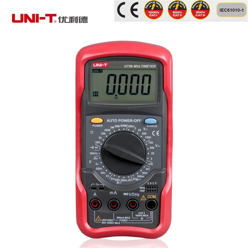 

Free Shipping UNI-T UT56 Max Holster Standard Digital Multimeter AC DC Voltmeter Resistance Diode Temperature test