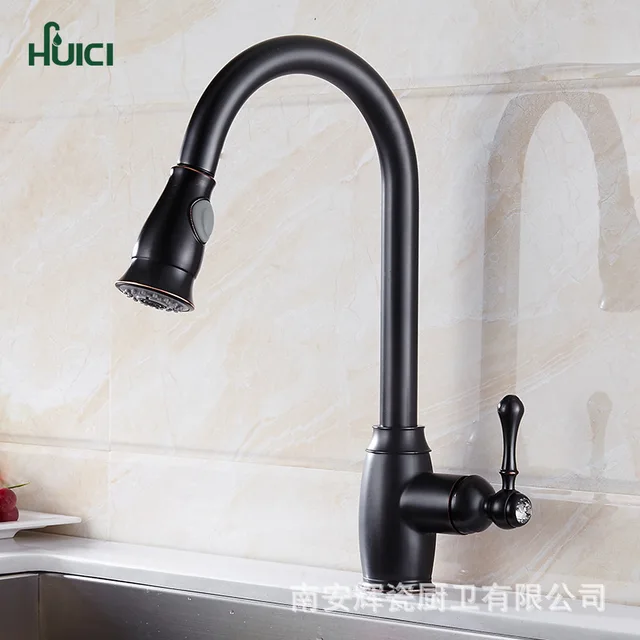 Best Price Pull Out Kitchen Faucet Electroplate Silver Black Basin Sink Retractable Faucet Shower Head Copper Universal Mixer Tap Hot Cold