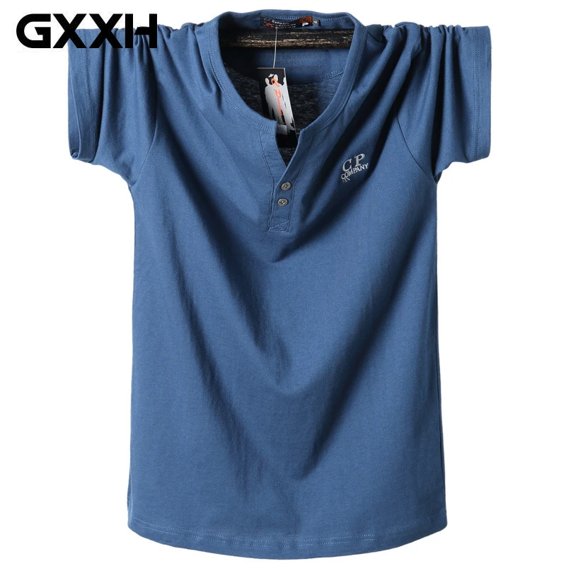 

2019 Summer Larger Size Short-sleeved T-shirt Men's V-neck Man Oversized Tee Male Solid Color Cotton M-3XL 4XL 5XL 6XL 7XL 8XL