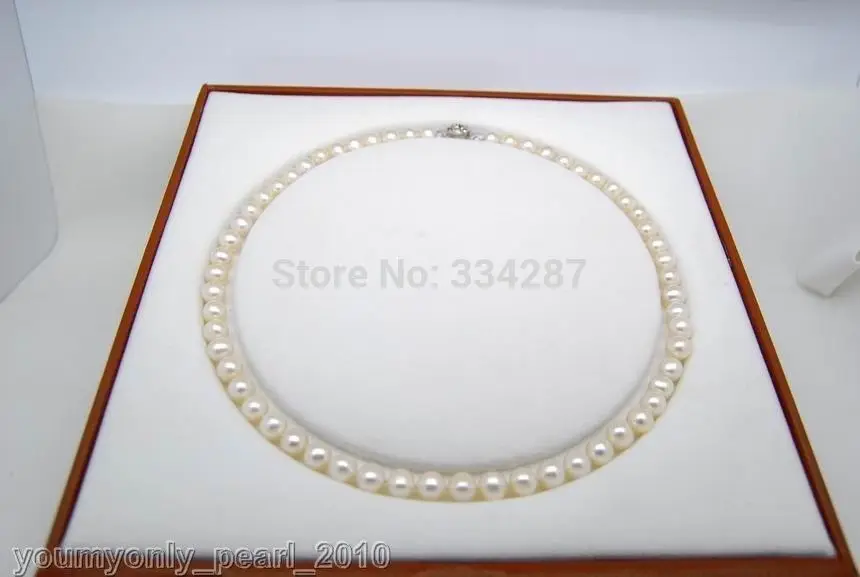 

100% Selling Picture full Fine 9-10mm AAA white pearl necklaces 18" 925Silver clasp (no box)