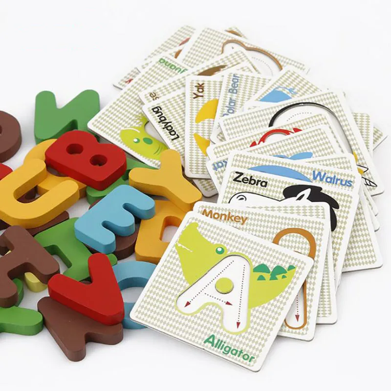 

English Cards Educational Wooden Puzzle Kids Toys Early Learning Letters Alphabet Cards Wood Puzzle Game Toys for Children