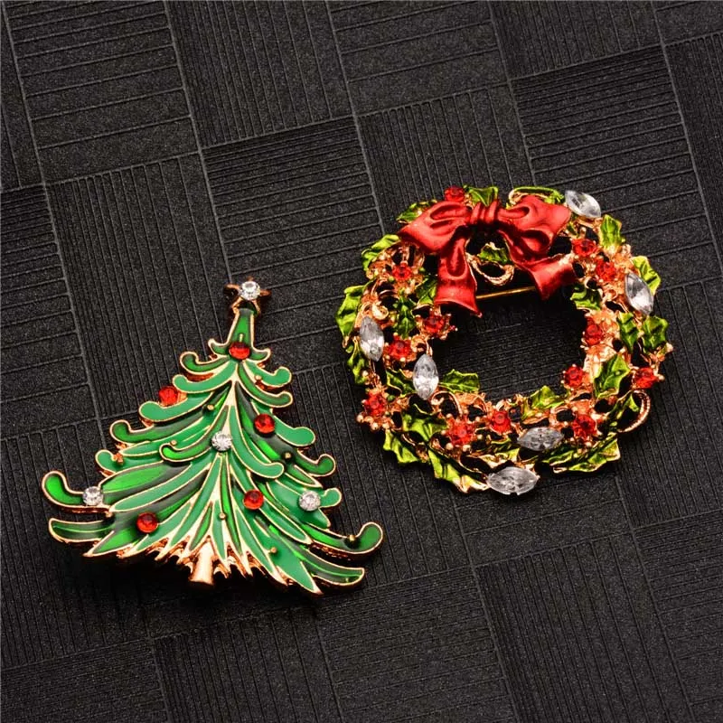 H: HYDE новые цветные хрустальные рождественские броши в виде венка, булавки для женщин, модная Высококачественная Элегантная Брошь в виде рождественской елки