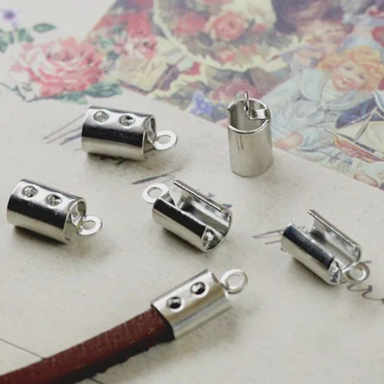 100pcs End Fastener End Clasps Crimp Beads fits 4mm Leather Cord Rhodium/Gold/Bronze Color Connectors for Jewelry Making Z651 Jewelry Findings