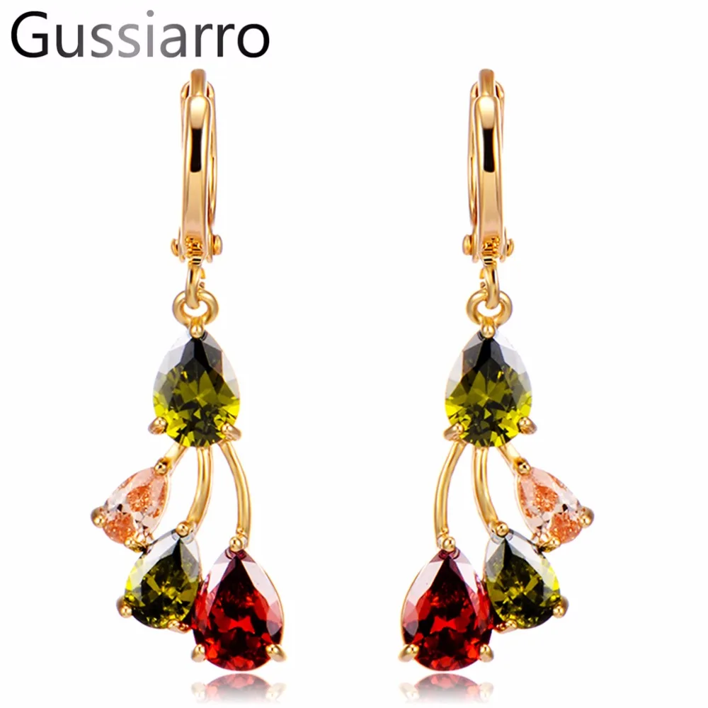 

Gussiarro 2019 Dangle Branches Trendy Gold-color Clear Color Cubic Zirconia Drop Hanging Earrings Women seed bead Earrings