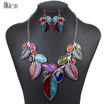 

MS1504113 Fashion Brand 5 Coos Jewelry Sets Silver Plated Leaf Design Purple Necklace Earring Set High Quality Wedding Jewelry